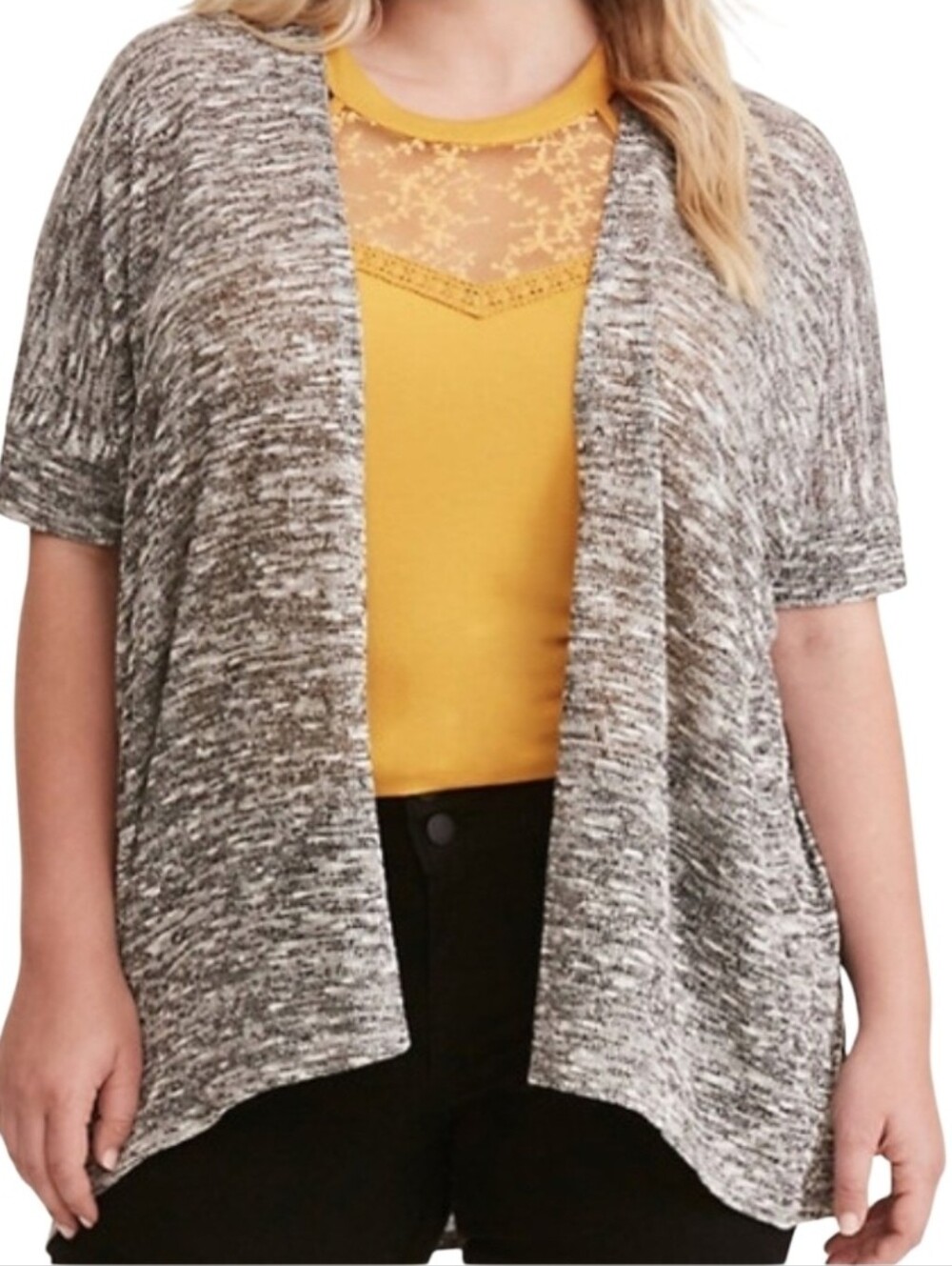 Torrid Marled Hacci Knit Dolman Open Cardigan Short Sleeve Grey Indie Sleaze 3X